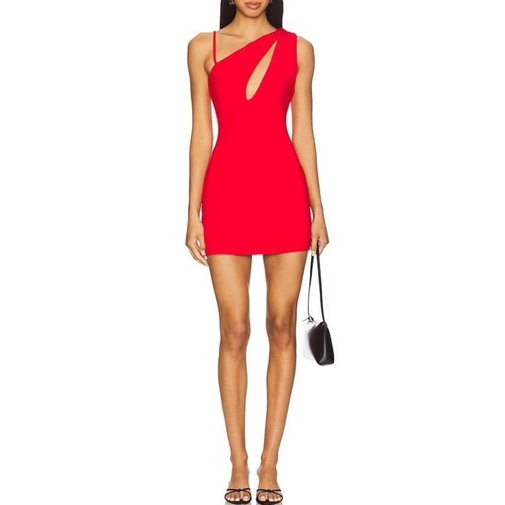 h:ours Safia Lava Red One Shoulder Cutout Bodycon Mini Dress Size S
